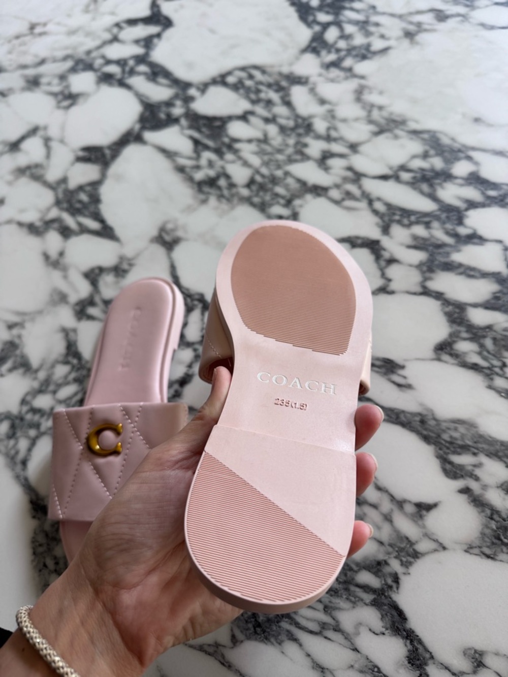 Coach Pink Quilted Slide Sandals with Gold C Logo - Picture 3 of 3